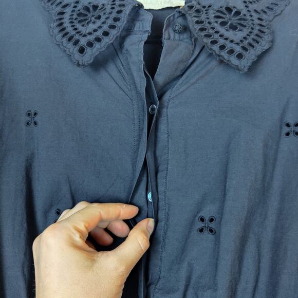 Ulla Johnson Gemma Broderie Anglaise Eyelet Cotton Poplin Shirt Dress Black 8/10 - Picture 6 of 14